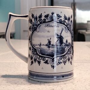 Vintage Heineken Hand Painted Delft Blue Beer Stein Made In Holland, 5-1/2" Tall